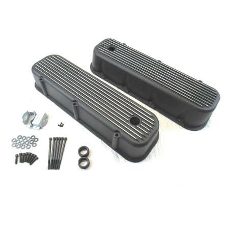 Absurdo Tall Nostalgic Aluminum Finned Valve Cover with Hole for 1965-1995 BBC 396-502, Black AB2205627